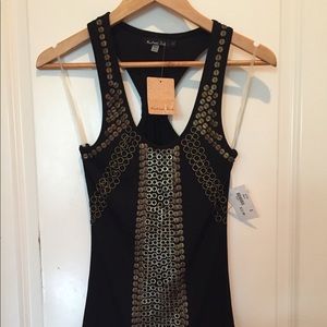 NWT Black tank top with brushed gold metal